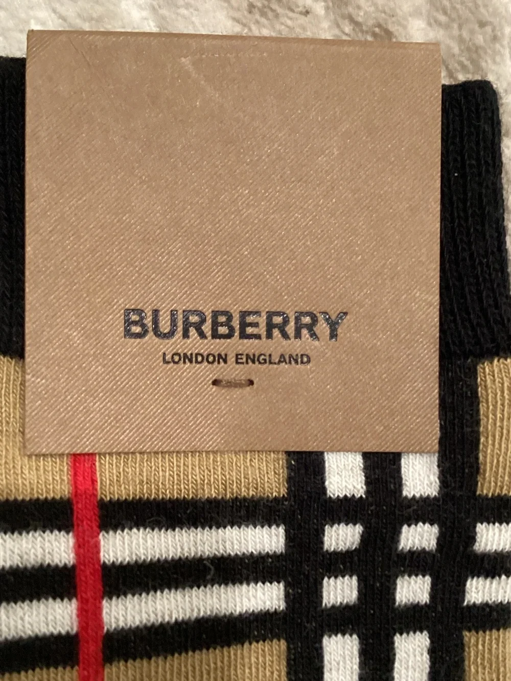 Kids Burberry Tan, Black & Red Iconic Check Knee Socks